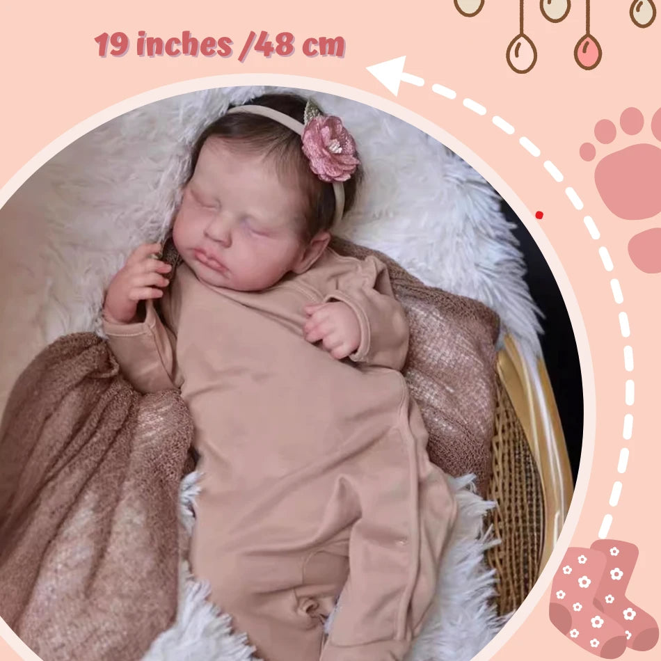 19 Inches Reborn Toddler Dolls Adorable Sweet Sleeping Vinyl Girl - Size