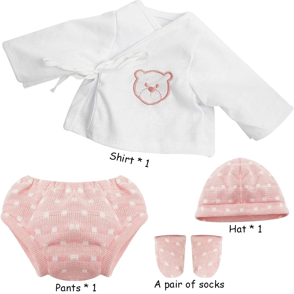 17" -18" Reborn Dolls Clothes Set 4 pcs Pink Little Bear Pattern Baby Dolls Clothing Set Accessories