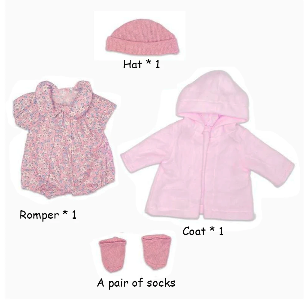 17" -18" Reborn Dolls Clothes Set 4 pcs Pink Little Flower Pattern Baby Dolls Clothing Set Accessories