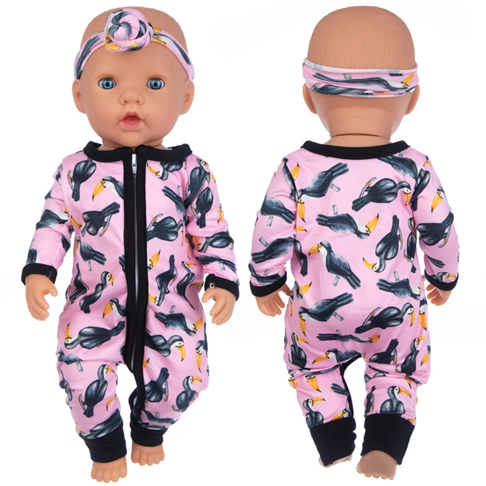 18" Reborn Dolls Clothes Set 2 pcs Hornbill Pattern Baby Dolls Clothing Set Accessories