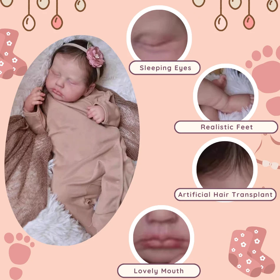 19 Inches Reborn Toddler Dolls Adorable Sweet Sleeping Vinyl Girl Detail