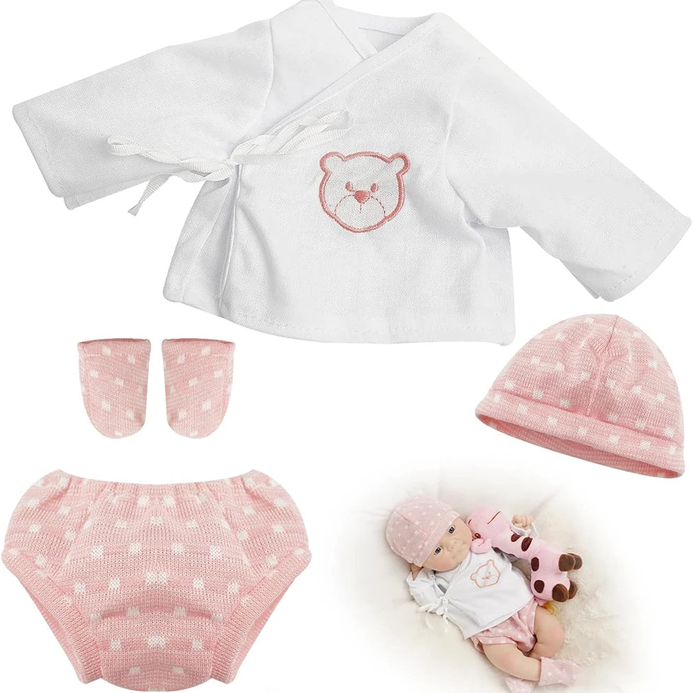 17" -18" Reborn Dolls Clothes Set 4 pcs Pink Little Bear Pattern Baby Dolls Clothing Set Accessories