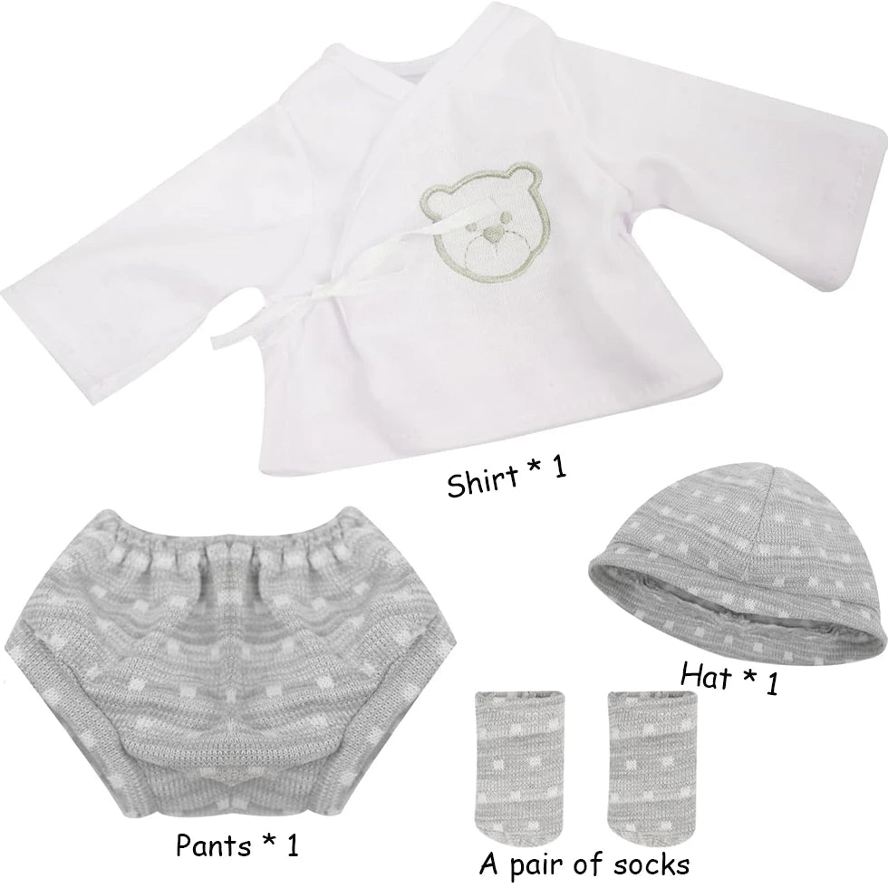 17" -18" Reborn Dolls Clothes Set 4 pcs Grey Little Bear Pattern Baby Dolls Clothing Set Accessories