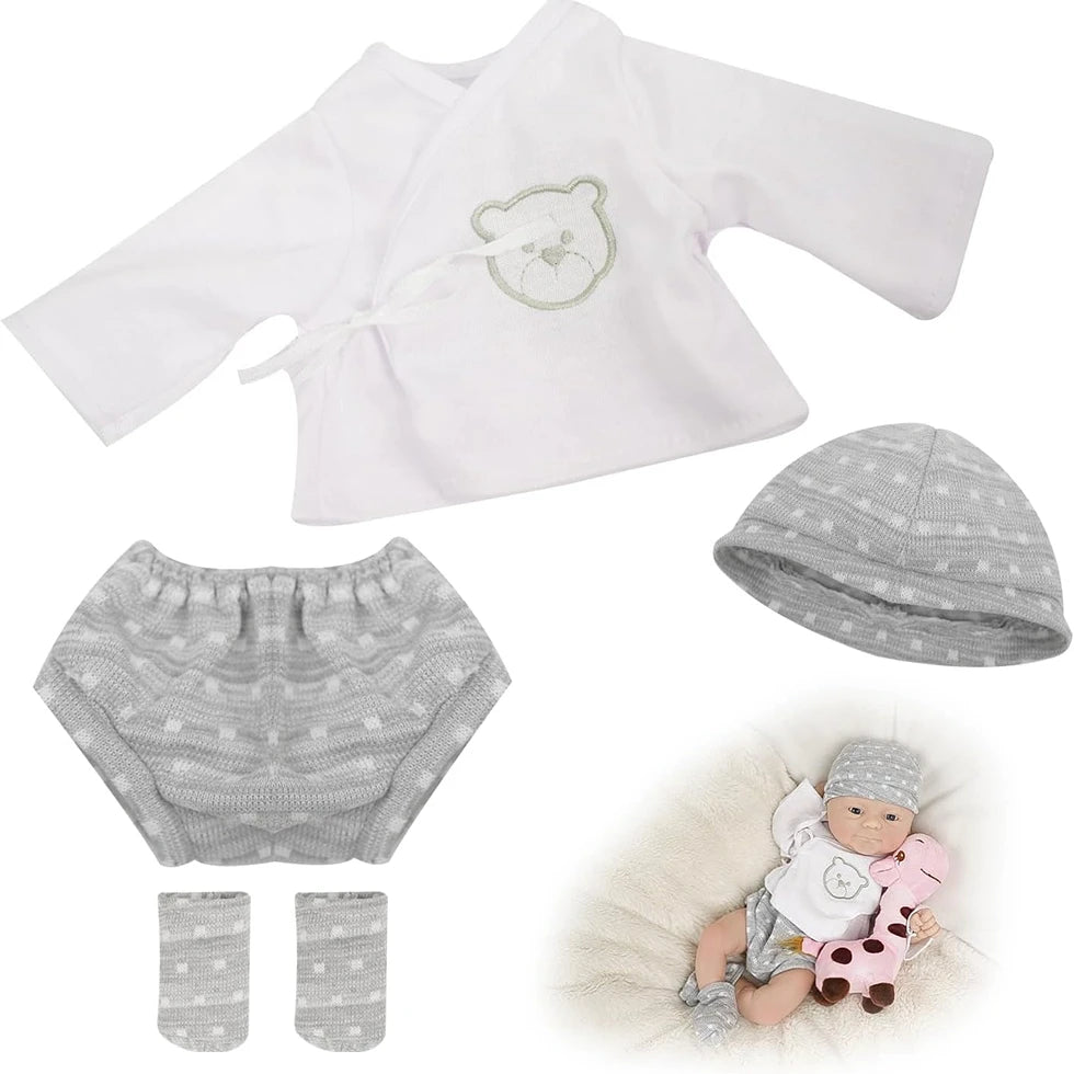 17" -18" Reborn Dolls Clothes Set 4 pcs Grey Little Bear Pattern Baby Dolls Clothing Set Accessories