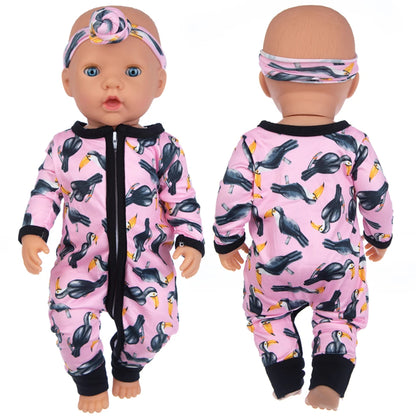 18" Reborn Dolls Clothes Set 2 pcs Hornbill Pattern Baby Dolls Clothing Set Accessories